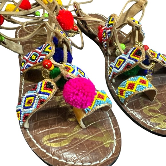 Sam Edelman Lisabeth Lace Up Beaded Pompom Colorful Summer Spring - Picture 3 of 6